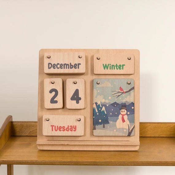 Montessori Calendar for Kids: Preschool Perpetual Wooden Calendar Educational Learning Months and Days of The Week Toys for Toddlers
