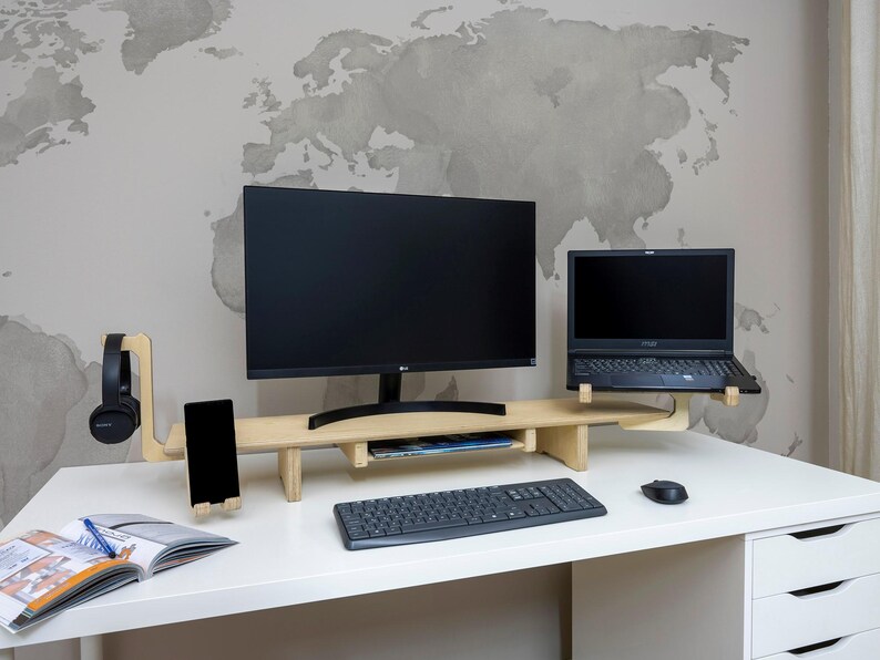 Transform your workspace with our Adjustable Dual Monitor Stand, designed for ergonomic comfort and functionality. Ideal for those who spend extended hours in front of the computer, this monitor riser alleviates back and neck pain