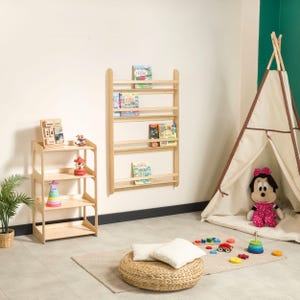 Montessori Bookshelf Wall Mounted, Wood Floating Kids Book Shelf, Small Space Nursery Bookcase Toddler Furniture, Kids Room Baby Bookshelves image 15