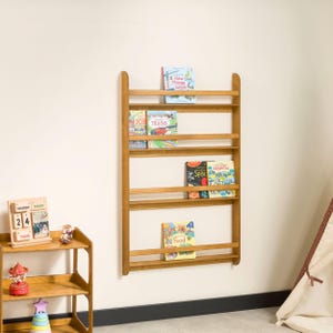 Montessori Bookshelf Wall Mounted, Wood Floating Kids Book Shelf, Small Space Nursery Bookcase Toddler Furniture, Kids Room Baby Bookshelves image 13