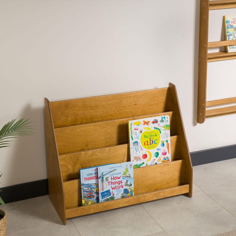 Großes Kleinkind Montessori Bücherregal, Mid Century moderne Bücherregal Kinderzimmer Montessori Möbel, Holz Niedriges Kinderzimmer Bücherregal, Baby Bücherkiste Bild 17