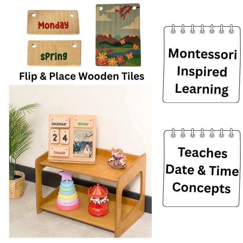 Montessori Calendar for Kids 🌿

Personalized Wooden Perpetual Calendar – Educational Learning Toy for Toddlers & Preschoolers

Make learning fun and interactive with this beautifully crafted Montessori-inspired wooden desk calendar! Designed to help kids explore the days, months, and seasons, this perpetual calendar turns daily routines into engaging learning moments.