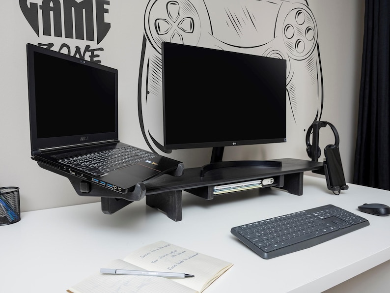Dual Monitor Stand Riser with Drawer – Wooden Laptop Organizer & Desk Setup Shelf 🌿

Upgrade your workspace with our dual monitor stand riser, designed by the Wood and Science Team. This wooden desk organizer combines practicality, safety, and customization, making it perfect for home offices, gamers, and creative professionals.