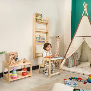Montessori Bookshelf Wall Mounted, Wood Floating Kids Book Shelf, Small Space Nursery Bookcase Toddler Furniture, Kids Room Baby Bookshelves image 19