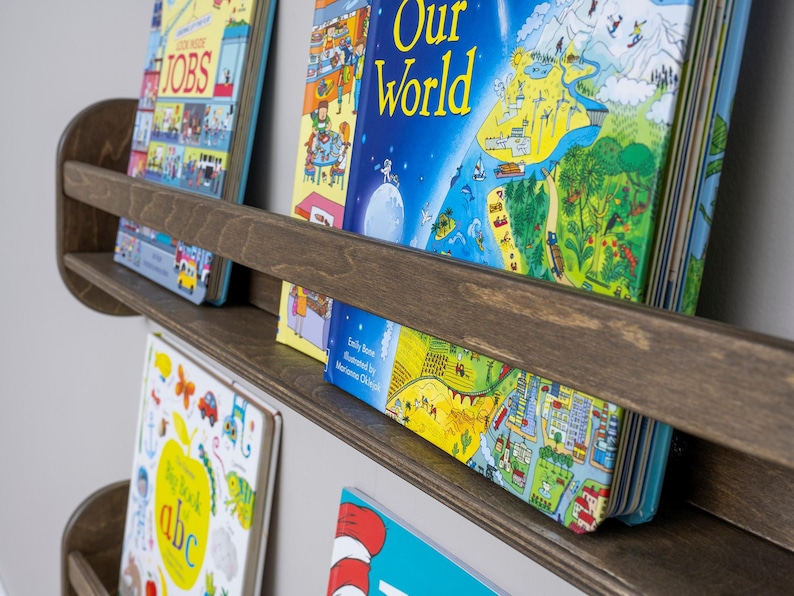 We combine Montessori Bookshelf Wall Mounted with Wooden Floating Toddler Book Shelf. Here is Small Space Nursery Bookcase Toddler Furniture and Kids Room Baby Bookshelves!