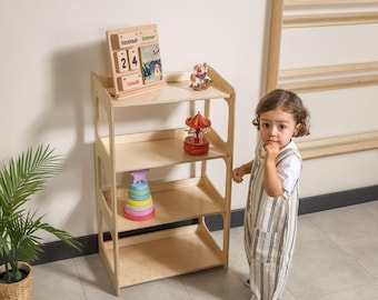 モンテッソーリおもちゃ棚、子供用収納、モダンなおもちゃ棚、合板棚