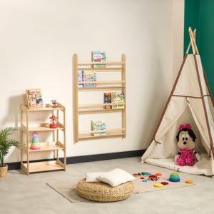 Montessori Bookshelf Wall Mounted, Wood Floating Kids Book Shelf, Small Space Nursery Bookcase Toddler Furniture, Kids Room Baby Bookshelves image 11