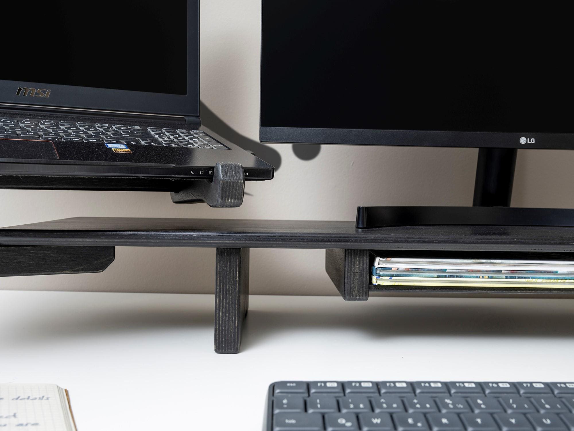 Dual Monitor Stand Riser With Drawer: Double Laptop Desktop Workspace ...