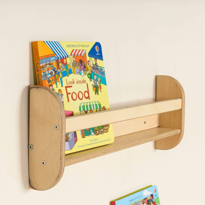 Montessori Bookshelf Wall Mounted, Wood Floating Kids Book Shelf, Small Space Nursery Bookcase Toddler Furniture, Kids Room Baby Bookshelves image 16
