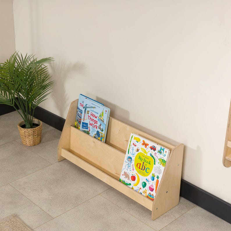 Großes Kleinkind Montessori Bücherregal, Mid Century moderne Bücherregal Kinderzimmer Montessori Möbel, Holz Niedriges Kinderzimmer Bücherregal, Baby Bücherkiste Bild 18