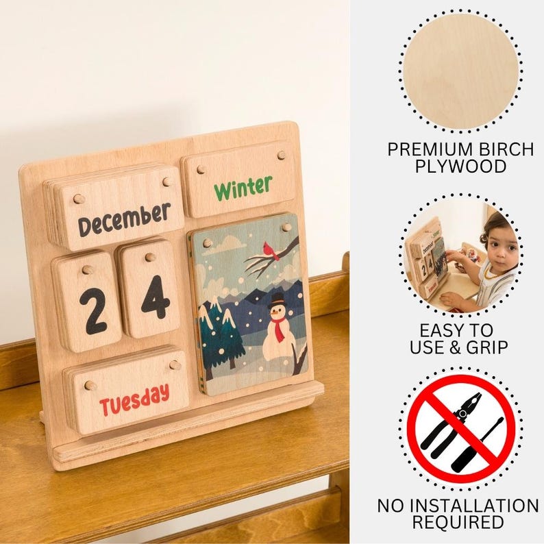 Montessori Calendar for Kids 🌿

Personalized Wooden Perpetual Calendar – Educational Learning Toy for Toddlers & Preschoolers

Make learning fun and interactive with this beautifully crafted Montessori-inspired wooden desk calendar! Designed to help kids explore the days, months, and seasons, this perpetual calendar turns daily routines into engaging learning moments.