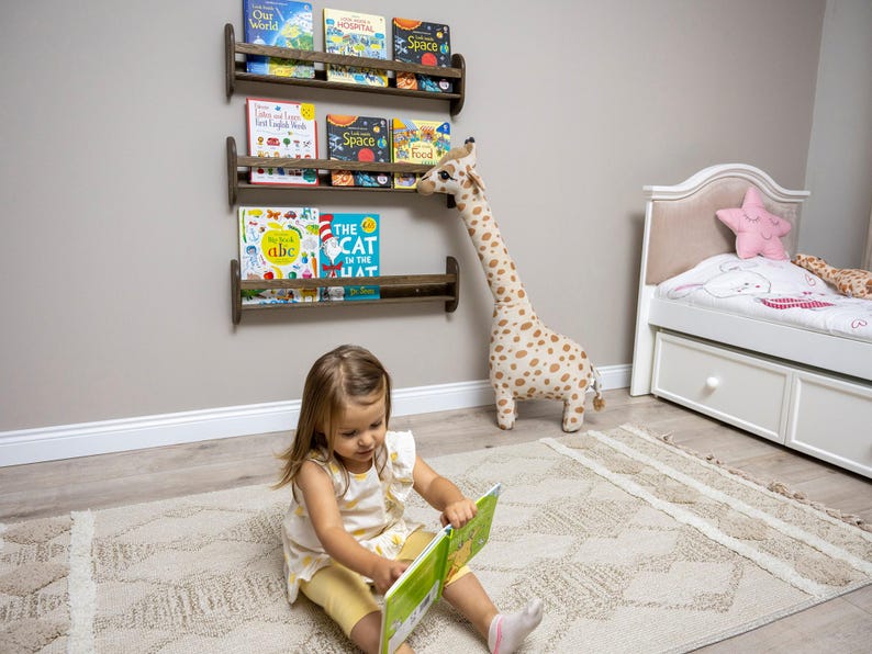 We combine Montessori Bookshelf Wall Mounted with Wooden Floating Toddler Book Shelf. Here is Small Space Nursery Bookcase Toddler Furniture and Kids Room Baby Bookshelves!