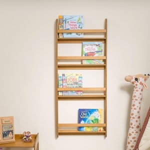 Montessori Bookshelf Wall Mounted, Wood Floating Kids Book Shelf, Small Space Nursery Bookcase Toddler Furniture, Kids Room Baby Bookshelves image 18