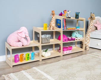 Montessori Toys Storage Shelf and Bookshelf, Wooden Toddler Toyshelf Nursery Montessory Furniture Organizer