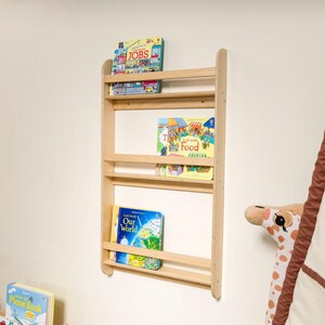 Montessori Bookshelf Wall Mounted, Wood Floating Kids Book Shelf, Small Space Nursery Bookcase Toddler Furniture, Kids Room Baby Bookshelves image 14