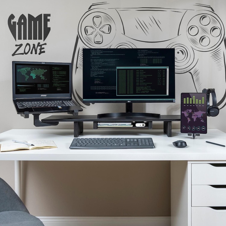 Dual Monitor Stand Riser with Drawer – Wooden Laptop Organizer & Desk Setup Shelf 🌿

Upgrade your workspace with our dual monitor stand riser, designed by the Wood and Science Team. This wooden desk organizer combines practicality, safety, and customization, making it perfect for home offices, gamers, and creative professionals.