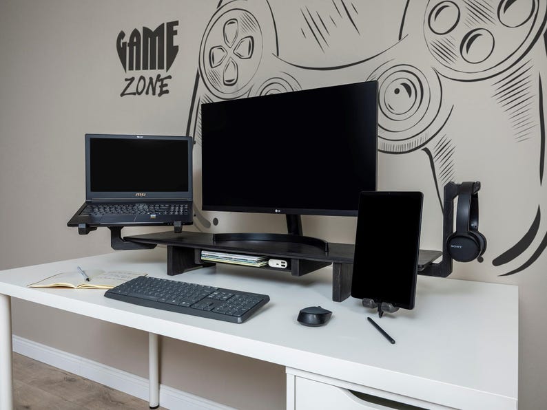 Dual Monitor Stand Riser with Drawer – Wooden Laptop Organizer & Desk Setup Shelf 🌿

Upgrade your workspace with our dual monitor stand riser, designed by the Wood and Science Team. This wooden desk organizer combines practicality, safety, and customization, making it perfect for home offices, gamers, and creative professionals.