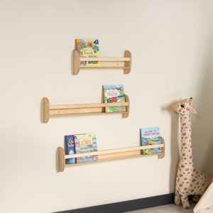Montessori Bookshelf Wall Mounted, Wood Floating Kids Book Shelf, Small Space Nursery Bookcase Toddler Furniture, Kids Room Baby Bookshelves image 20