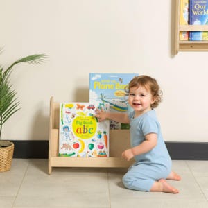 We combine Large Toddler Montessori Bookshelf and Mid Century style Modern Book Shelf Kids Room Montessori Furniture. Here is Wooden Low Nursery Bookcase, Baby Book Box! This large toddler shelf can be best gift from family to new baby boy or girl, toddler or kids. This toddler bookcase will be perfect matches with her or him toddler furniture. Unique design montessori bookcase will be perfect gift as a nursery book shelves and kids room bookcase.