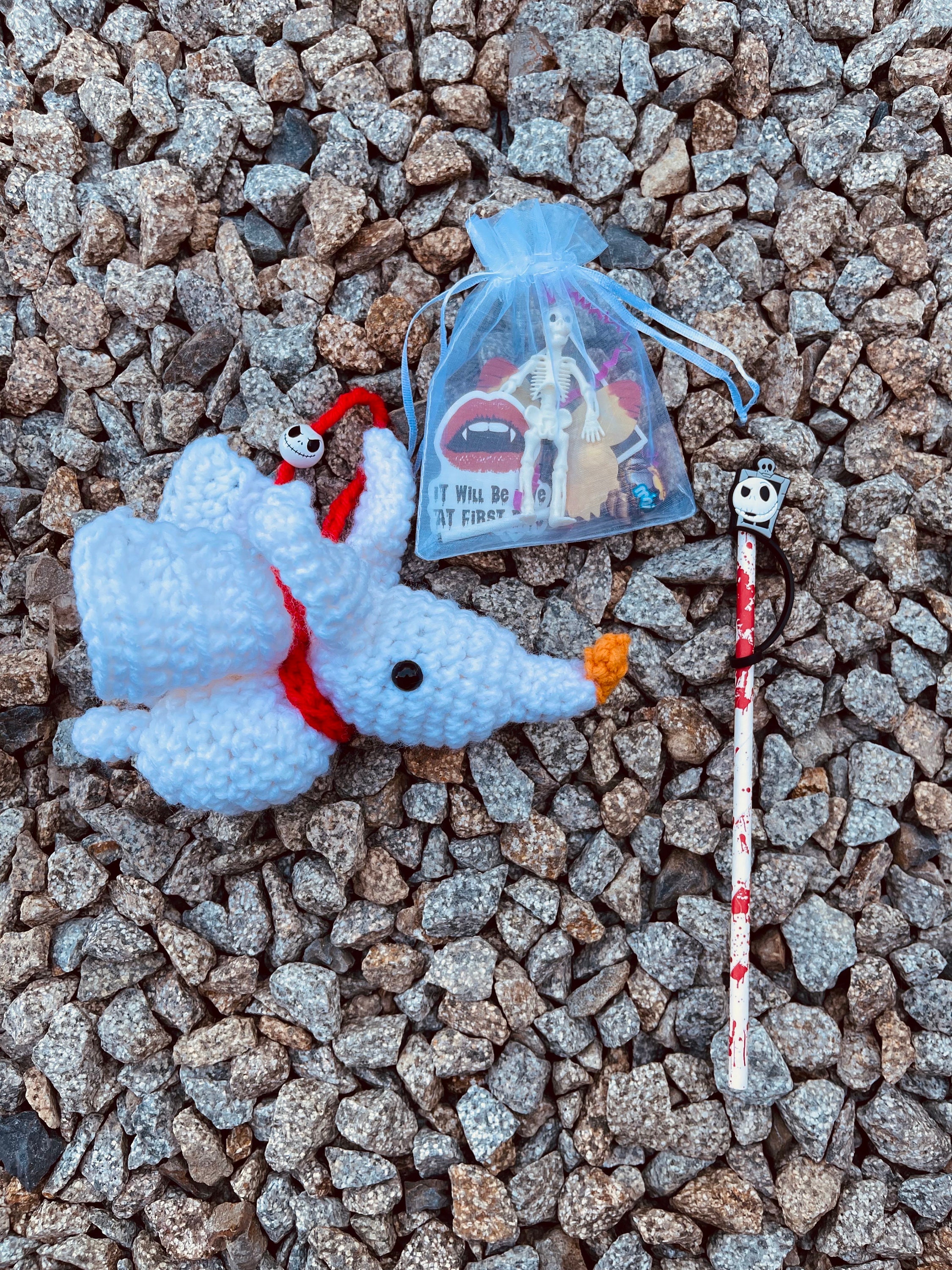 Nightmare before Christmas inspired dangler! crochet Zero handmade, car accessory! Perfect spooky gift - rear view mirror Zero ghost charm
