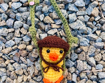 Crochet duck on stem swing car dangler! crochet handmade bird on swing car accessory! Perfect farmer duck gift| rear view mirror chick charm