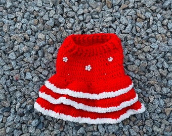Crochet ruffled dog dress| handmade dog sweater| Pet dress| Pet sweater| Pet clothes| Dog apparel| dress with bowknot| small, medium, large|