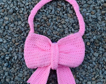 Crochet Handmade Coquette Bow Bag| Soft girl era| pink bow| fashion butterfly knot lightweight shoulder bag| cute casual| knitwear~ big bow|