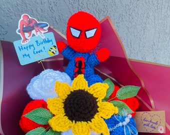 Marvels Spider-Man, gehäkelter Spiderman Sonnenblumenstrauß