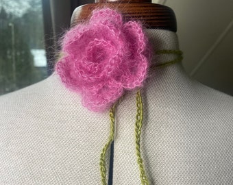 Crochet Mohair Rose Choker