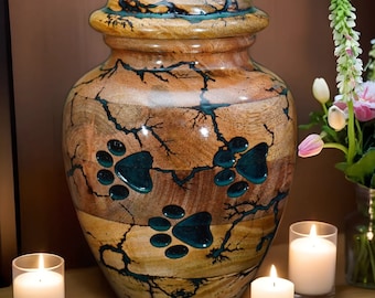 Handcrafted Wooden Pet Urn with Paw Engraving