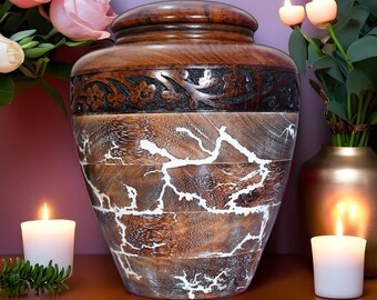 Handcrafted Mango Wood Urn: Adult Cremation Urn for Ashes