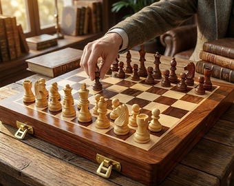 Personalized Magnetic Wooden Chess Set: Folding Travel Board with Extra Queens, Handmade Birthday Gift