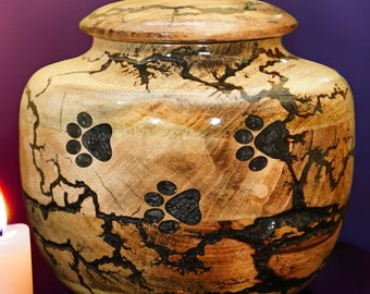 Handcrafted Wooden Pet Urn with Paw Prints
