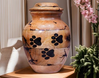 Engraved Wooden Pet Urn: Dog & Cat Memorial Box with Paw Print