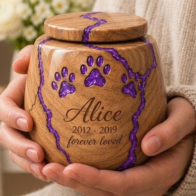 Personalized Wooden Pet Urn: Handcrafted Memorial Keepsake with Paw Print Design