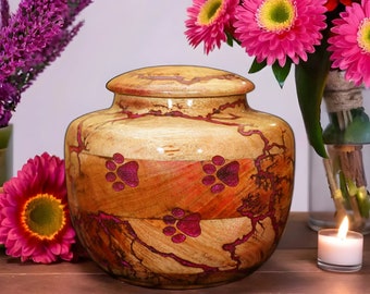 Handcrafted Wooden Pet Urn with Paw Prints