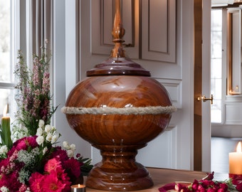 Handcrafted Mango Wood Urn: Adult Cremation Urn for Ashes