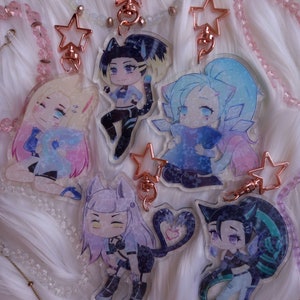 Cute keychain ~ Ahri Akali Evelynn Kaisa Seraphine ~ KDA ALLOUT cute keychain acrylic plastic glitter ~ League of legends series 1