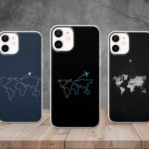 Coque de voyage minimaliste carte du monde pour iPhone 14, 12, 11 Pro, 13, Xr, Xs, Samsung S22, S23, S20, A33, Huawei P30, Pixel 6 Pro