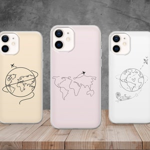 Minimalistyczna mapa świata etui na telefon etui podróżne na iPhone 14, 12, 11 Pro, 13, Xr, Xs, Samsung S22, S23, S20, A33, Huawei P30, Pixel 6 Pro