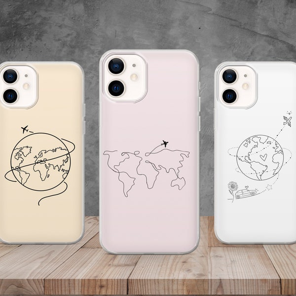 Funda de viaje minimalista del mapa del mundo para iPhone 14, 12, 11 Pro, 13, Xr, Xs, Samsung S22, S23, S20, A33, Huawei P30, Pixel 6 Pro