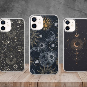 Coque de portable astrologie lune et étoiles ciel étoilé pour iPhone 14, 12, 11 Pro, 13, Xr, Xs, Samsung S22, S23, S20, A33, Huawei P30, Pixel 6 Pro