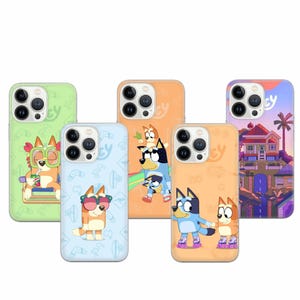 Coque famille Bluey pour iPhone 16e, 15, 14, 13, 12, 11, Google Pixel 9 Pro, 8, 7A, Samsung S25 edge, S24 FE, A71, A36