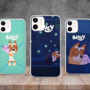Custodia per telefono con motivo a cartoni animati "Sleepytime" per bambini, custodia con cane animato Bluey per iPhone 15, 14, 12, 11 Pro, 13, Xs, Samsung S22, S23, S20, A33, Pixel 6 Pro