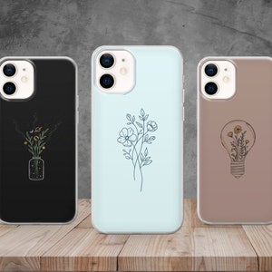 Custodia per telefono semplice minimalista con fiori Cover carina per iPhone 14, 12, 11 Pro, 13, Xr, Xs, Samsung S22, S23, S20, A33, Huawei P30, Pixel 6 Pro