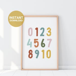 Rainbow Number Print, Printable Numbers Poster, Education Wall Art, Nursery Art, Preschool Poster, Counting Numbers Poster, Digital Download