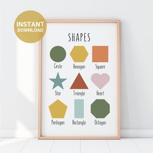 Shapes Educational Print, Printable Shapes Poster, Educational Wall Art, Nursery Art, Preschool Poster, Kids Play Room Art, Digital Download