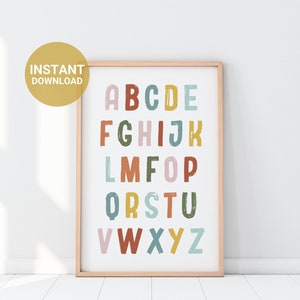 Rainbow Alphabet Print, Printable ABC Poster, Education Wall Art, Nursery Art, Preschool Poster, Kids Play Room Wall Art, Digital Download