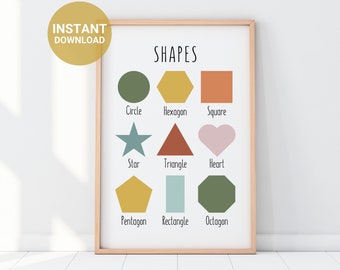 Impression éducative formes, affiche formes imprimables, art mural éducatif, art pour chambre d'enfant, affiche préscolaire, art de la salle de jeux pour enfants, téléchargement numérique