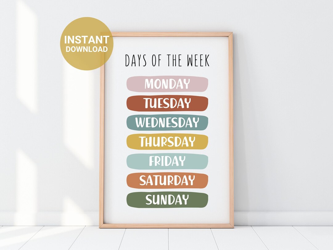 Days of the Week Print, Kids Printable Cposter, Educational Wall Art ...